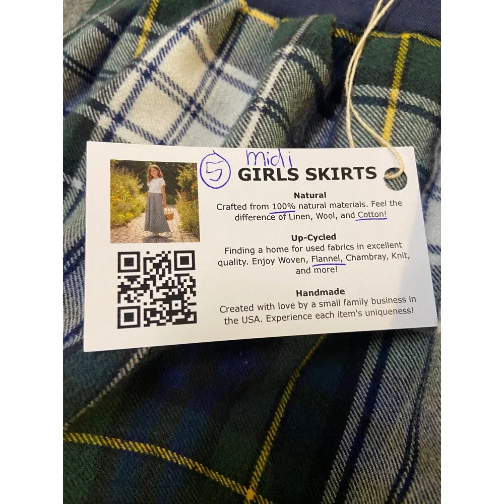 Girls Flannel Mom and Pop's Kids Midi Skirt 5 Green Plaid Heavyweight Tiered
